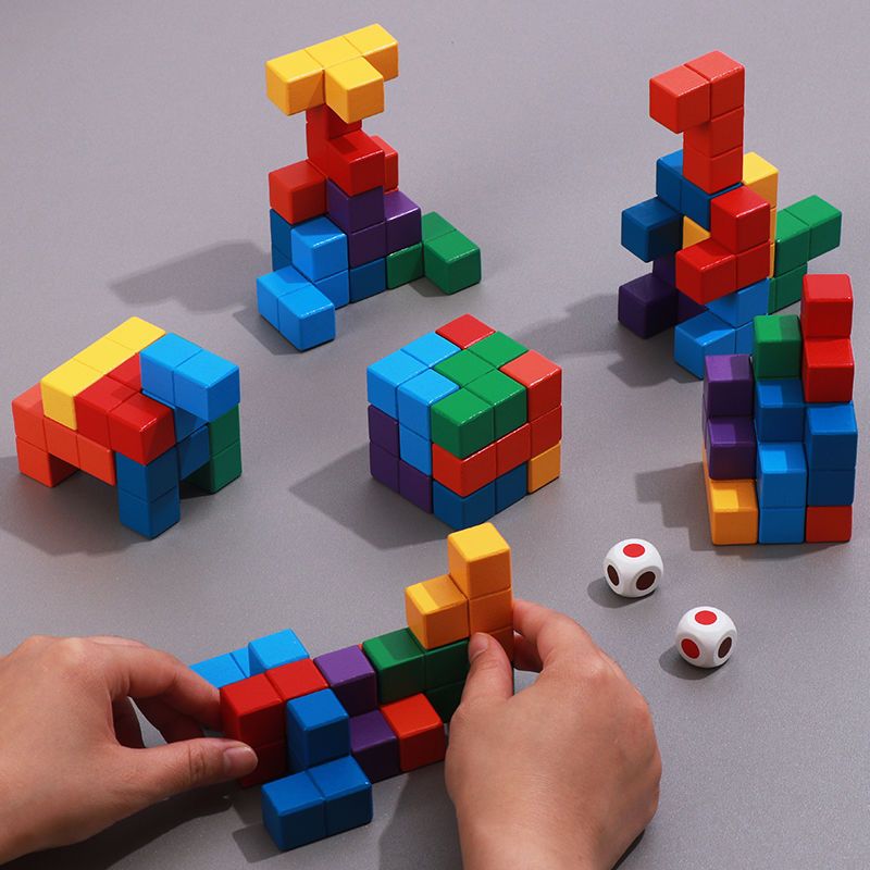 三格田七巧板益智力拼图鲁班立方体索玛方块巧板玩具儿童早教木制