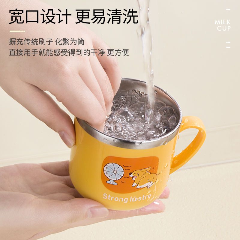 Children's water cup, milk cup, household water drinking with scale, anti falling stainless steel direct drinking, learning cup, straw cup, baby