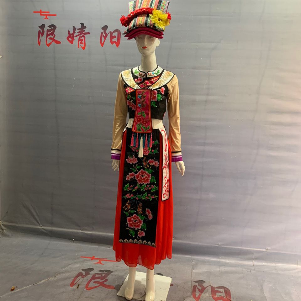 限婧阳民族舞服装羌族一篓秋舞蹈演出服桃李杯女成人长款剧目头饰