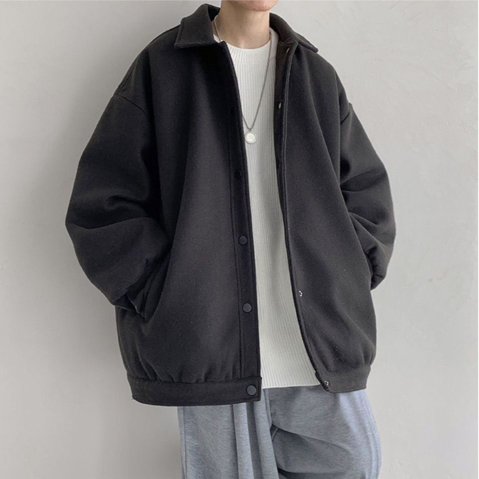 Winter woolen Korean style jacket men's all-match loose thickened Hong Kong style ins trend youth lapel woolen coat
