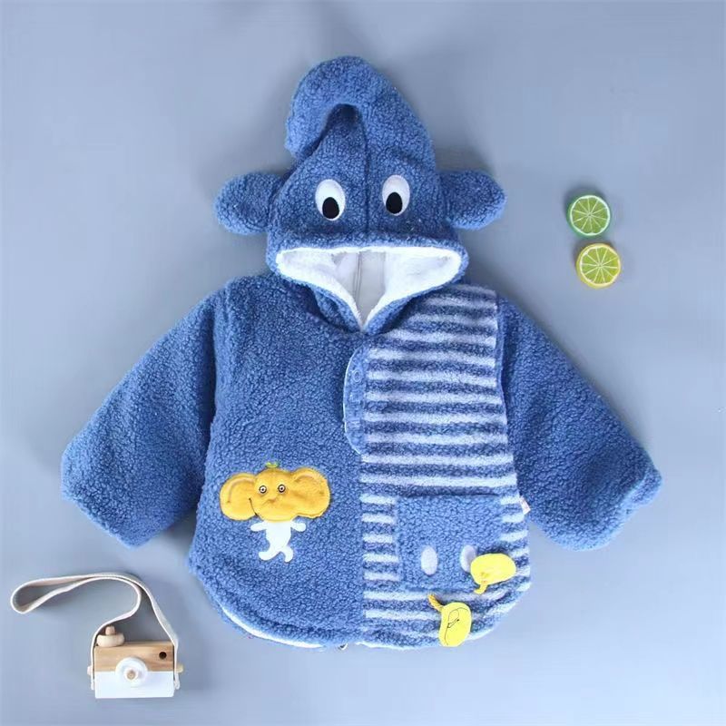 Anti-dirty baby cotton coveralls children's eating clothes hooded thickened plus velvet quilted anti-dirty warm clothes