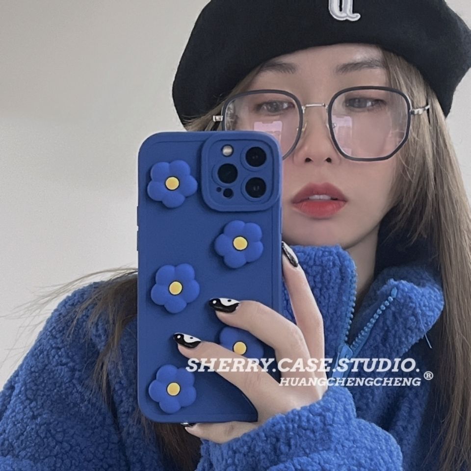 麟枫ins泫雅风克莱因蓝立体小花手机壳苹果13女12/11promax网红款【3