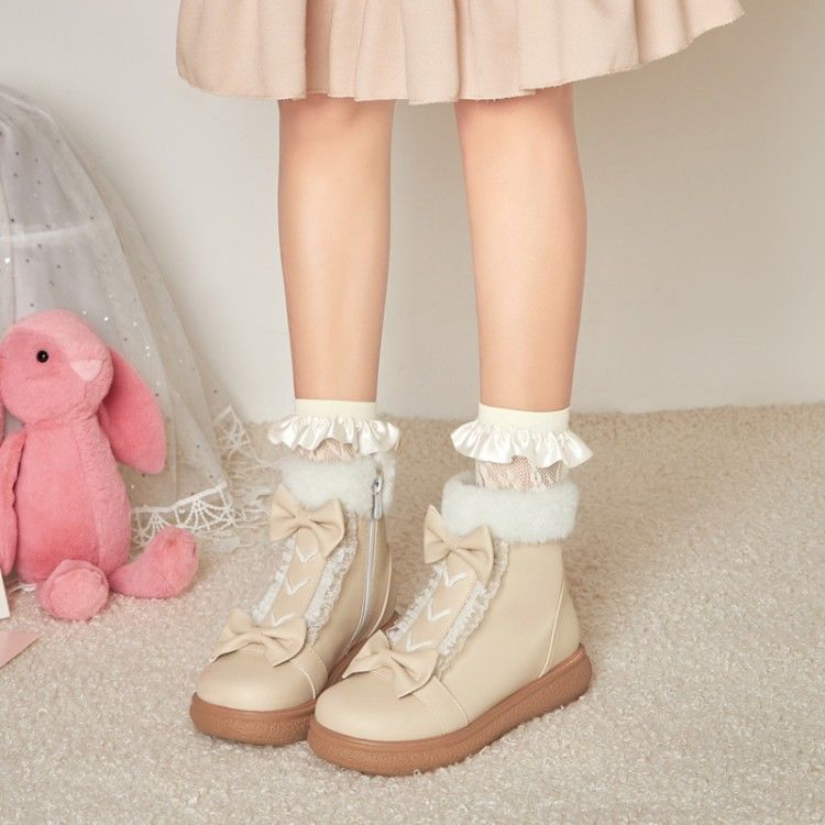 儿童洛丽塔鞋2021新款中大童小女孩保暖大棉靴女童雪地靴加绒短靴