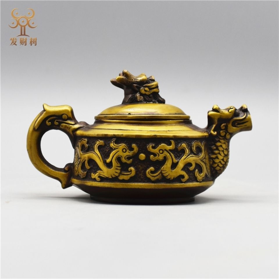 黄铜龙凤壶纯铜酒壶水壶手把壶老铜壶乾隆年制仿古精工家居装饰品