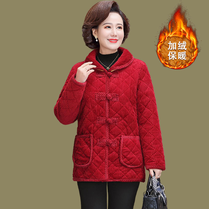 妈妈棉衣女加绒保暖棉服秋冬季新款外套大码中老年人冬装奶奶棉袄