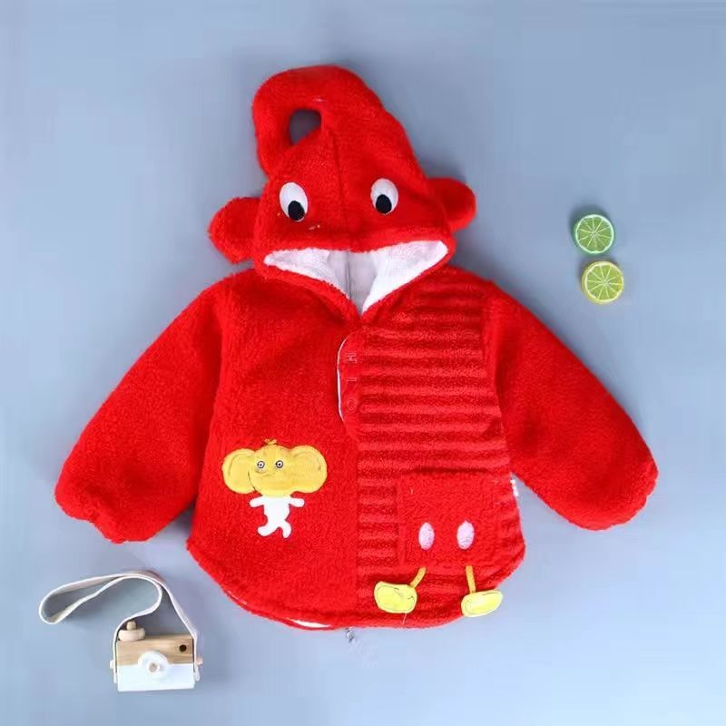 Anti-dirty baby cotton coveralls children's eating clothes hooded thickened plus velvet quilted anti-dirty warm clothes