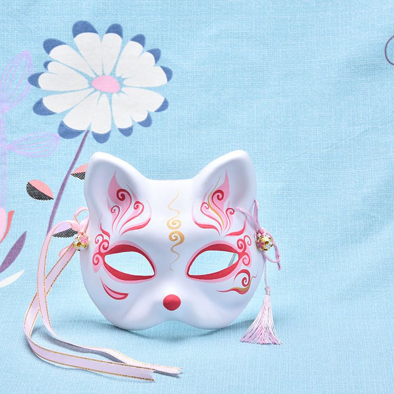 纯手绘日式和风狐狸面具半脸 二次元化妆舞会cos动漫猫脸猫咪面具