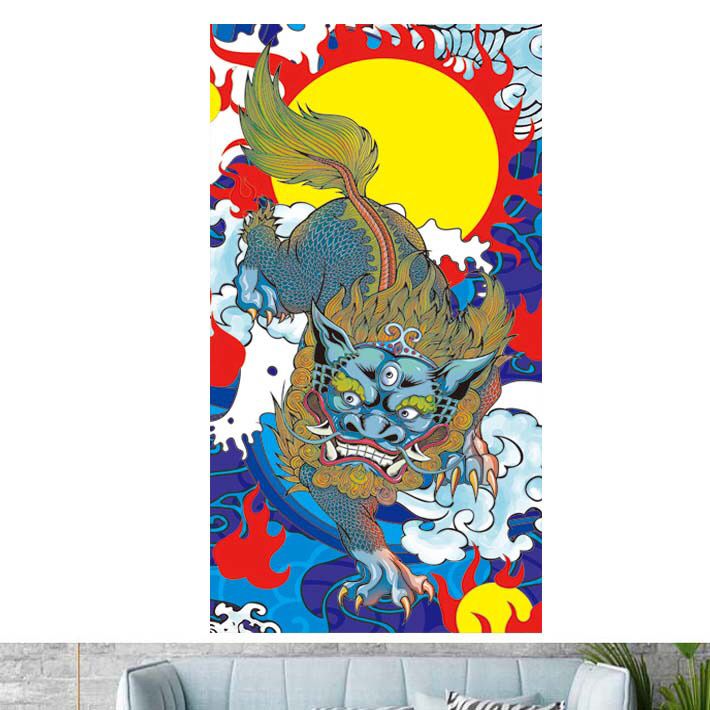 麒麟神兽辟邪镇宅风水年画金麒麟献瑞招财壁画大门客厅中堂贴画