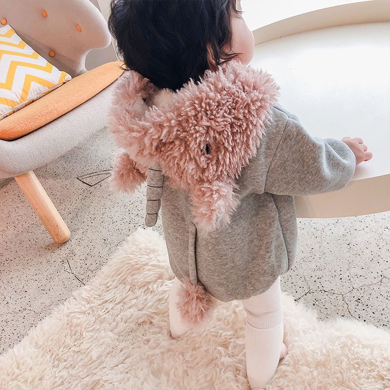 2022 autumn and winter hot style infants plus velvet thickened hooded sweater male and female baby bag fart one-piece romper romper