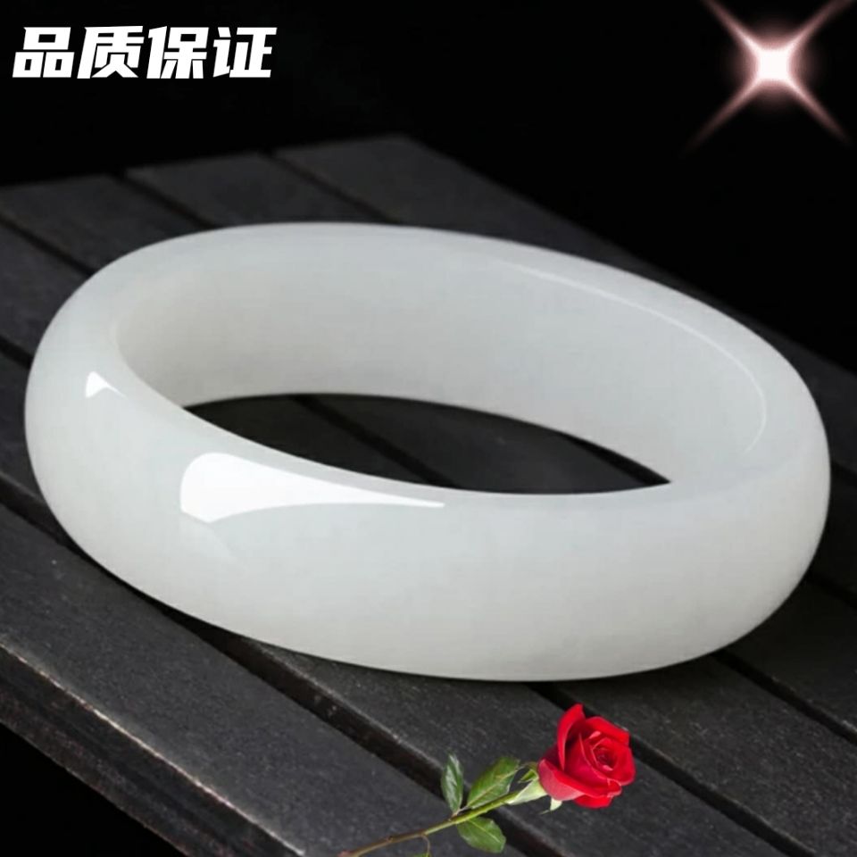 正品和田真玉手镯女款旺夫白玉手镯金丝玉镯羊脂玉镯【品质保证】