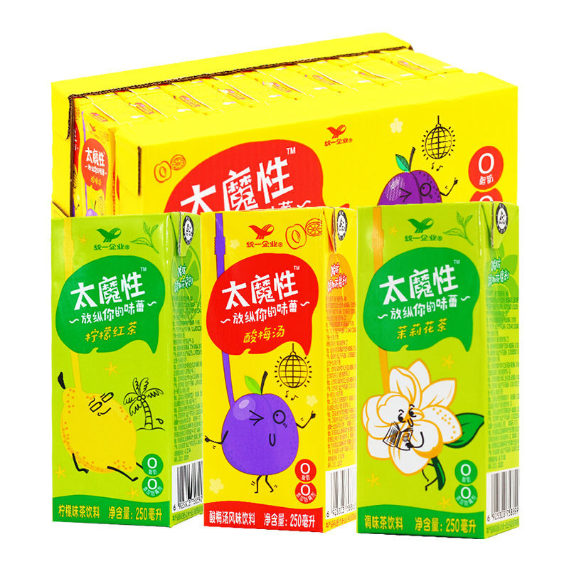 统一太魔性外卖饮料 柠檬红茶茉莉花茶酸梅汤饮料 250ml*24盒整箱