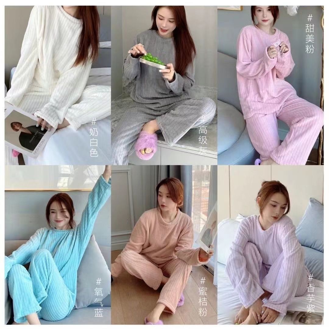  autumn and winter new coral fleece pajamas women's thickened student cute casual home clothes Crescent City warm suit