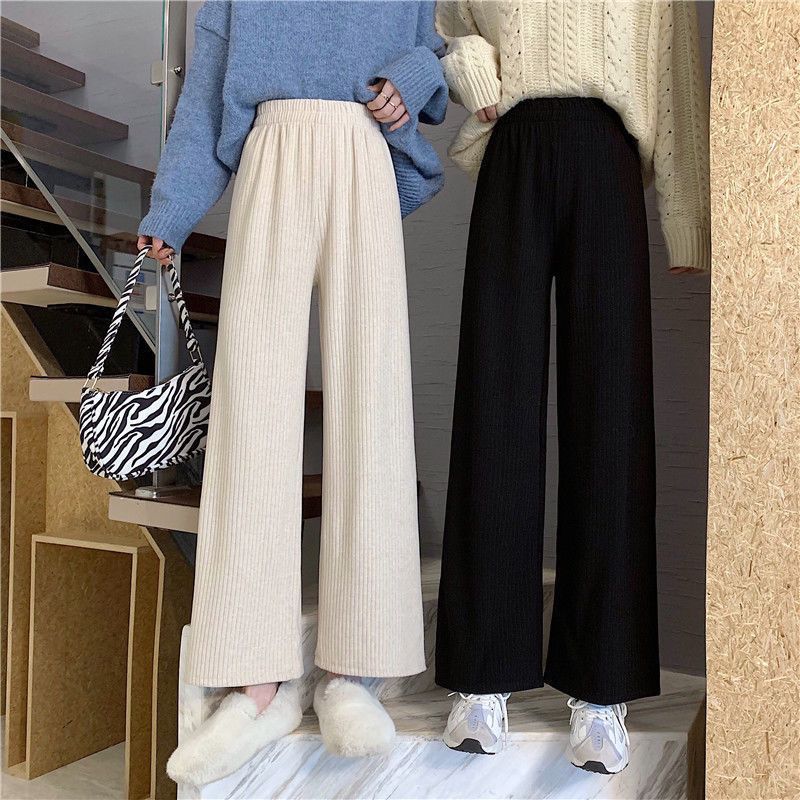 Plus velvet wide-leg pants female students autumn and winter new Korean version of loose slim straight-leg pants drape all-match casual trousers