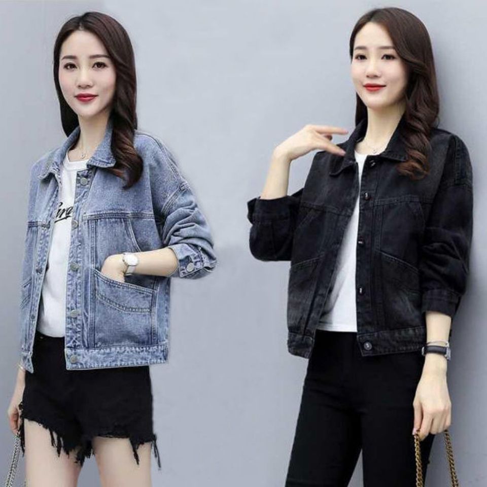 Large pocket denim jacket women's Korean version loose 2022 spring and autumn new slim all-match black jacket coat trend