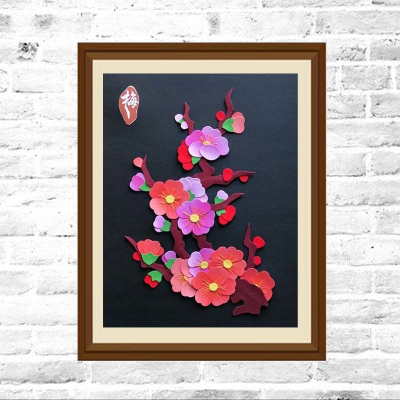 凤羽传奇非遗布贴画/布艺堆绣画手工diy材料包【梅花】国风花课件