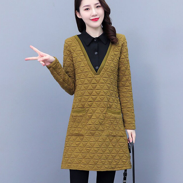 大碼女裝夾棉衛衣裙秋冬新款胖妹妹寬鬆遮肚顯瘦中長款保暖打底衫