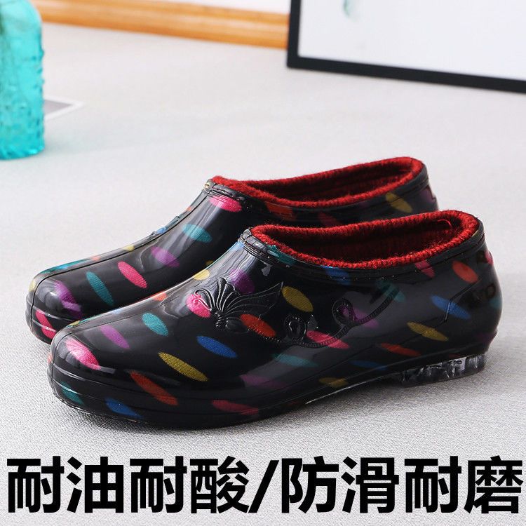 加絨棉雨鞋女雨靴防水鞋膠鞋套鞋水靴女低幫成人防滑冬季時尚保暖