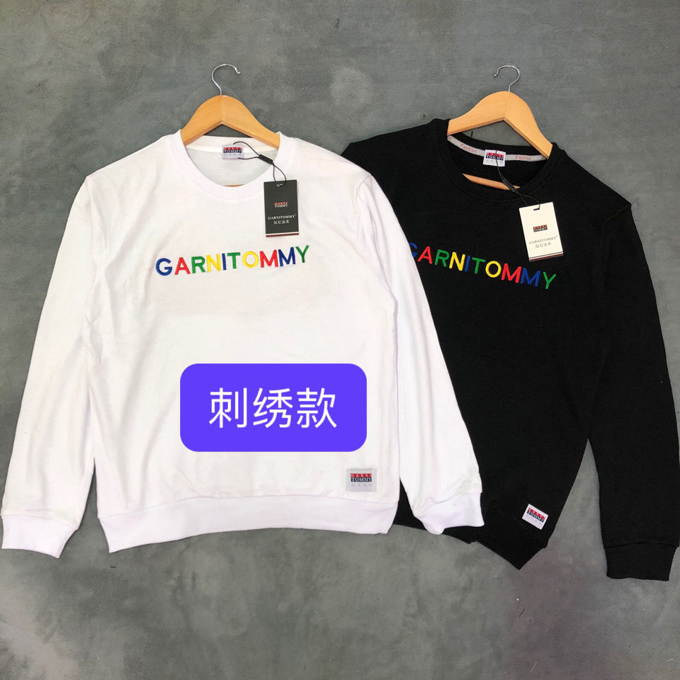 欧洲站tommy汤米卫衣女加绒加厚套头圆领卫衣男纯棉潮绣花厚长