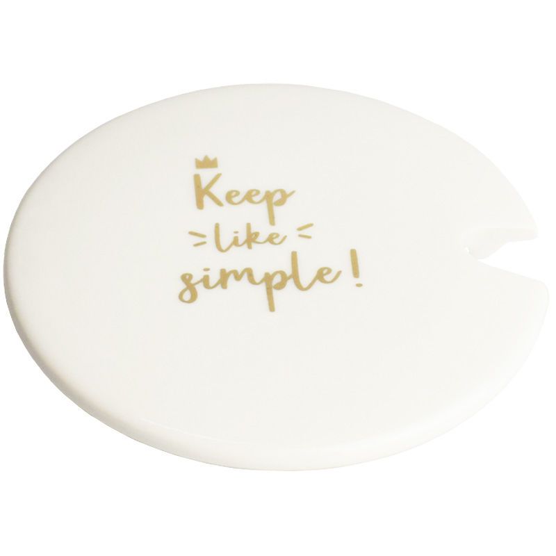 金色图案高档白色陶瓷杯盖卡通防尘大口径通用圆形纯色马克杯盖子
