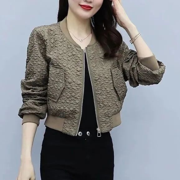 Short coat for women  spring and autumn new style small high-waisted slim top with temperament and versatile baseball uniform jacket trend