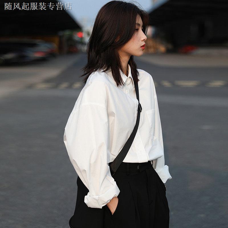 白色衬衫女宽松外穿内搭上衣秋冬设计感小众加厚加绒长袖打底衬衣