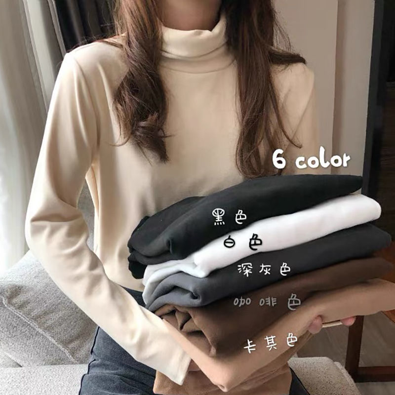 高領加厚雙面自發熱德絨打底衫女秋冬季T恤上衣洋氣百搭保暖內搭