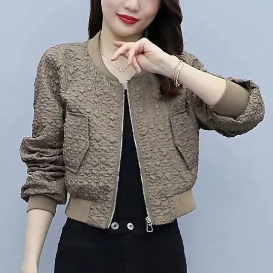 Short coat for women  spring and autumn new style small high-waisted slim top with temperament and versatile baseball uniform jacket trend