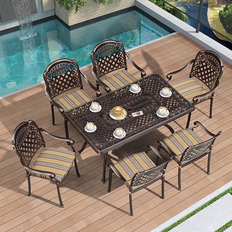 铸铝户外桌椅花园铁艺烧烤室外休闲桌椅组合露天露台别墅庭院桌椅