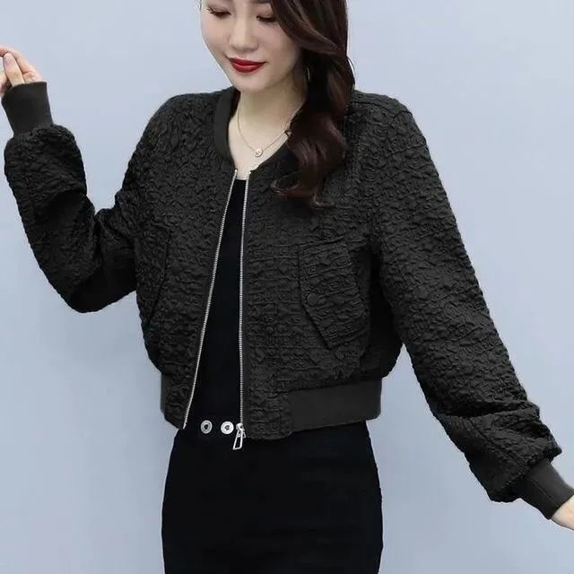 Short coat for women  spring and autumn new style small high-waisted slim top with temperament and versatile baseball uniform jacket trend