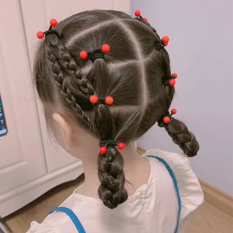 Children's head rope female rubber band tied hair little girl small hair circle big red bean high elasticity durable girl's hair rope