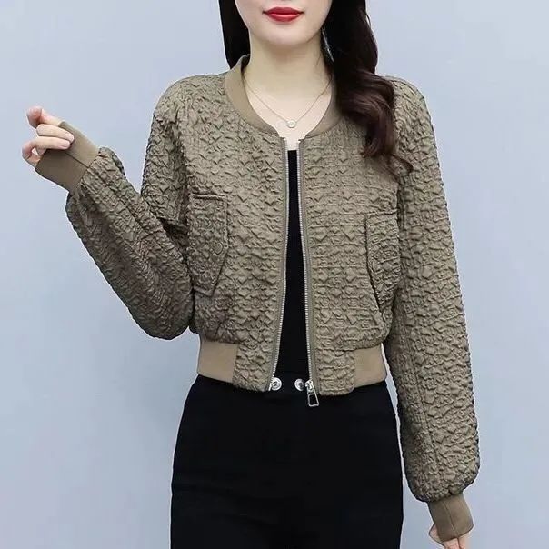 Short coat for women  spring and autumn new style small high-waisted slim top with temperament and versatile baseball uniform jacket trend