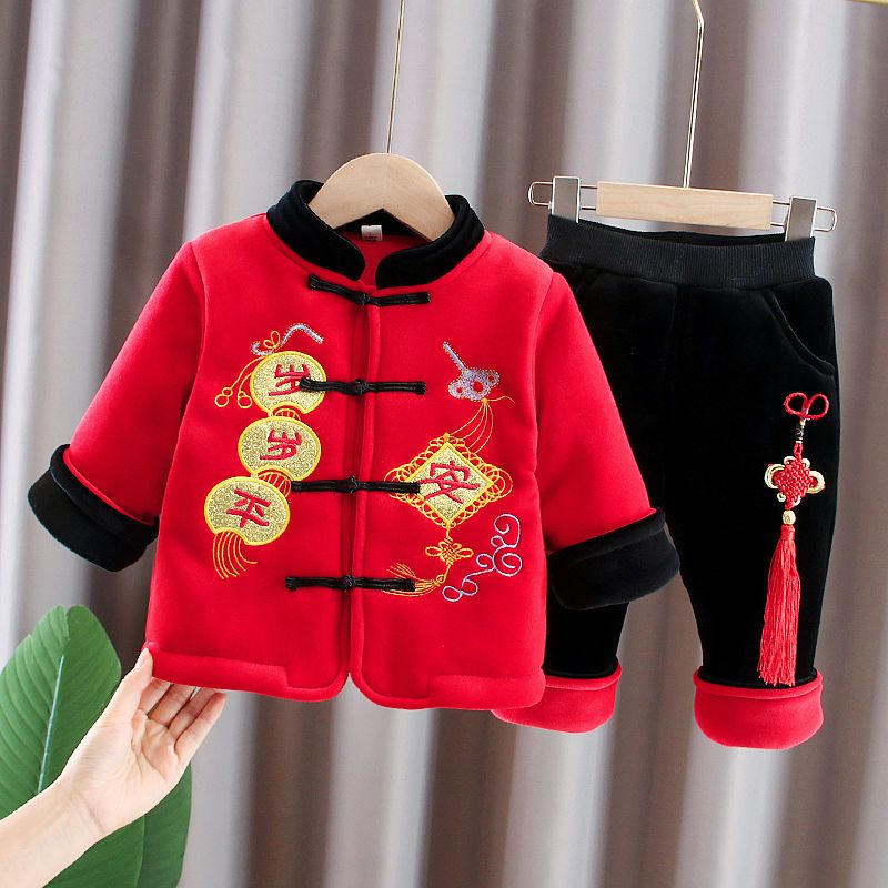 男童冬裝嬰兒冬季拜年服寶寶唐裝1一2-3周歲禮服新年小童加絨套裝