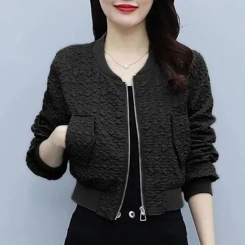 Short coat for women  spring and autumn new style small high-waisted slim top with temperament and versatile baseball uniform jacket trend