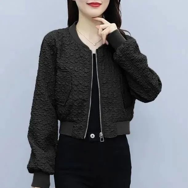 Short coat for women  spring and autumn new style small high-waisted slim top with temperament and versatile baseball uniform jacket trend