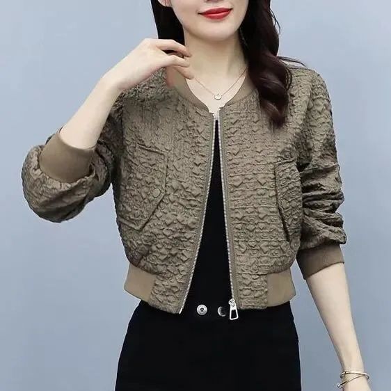 Short coat for women  spring and autumn new style small high-waisted slim top with temperament and versatile baseball uniform jacket trend