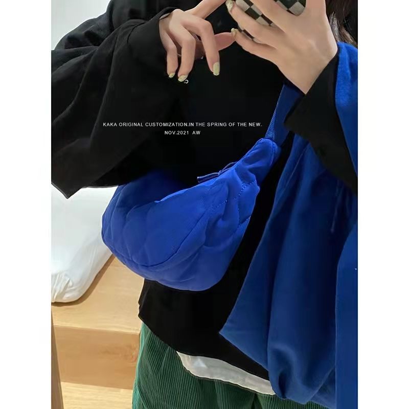 秋冬羽絨包包女2021新款潮韓國時尚尼龍帆布包菱格百搭單肩斜挎包