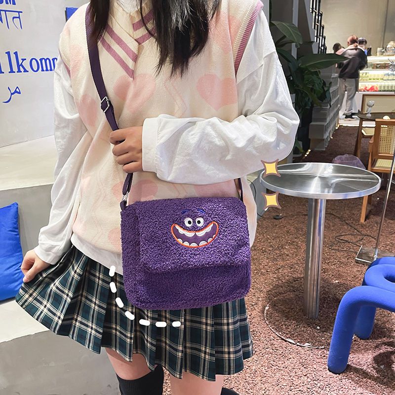 2022秋冬新款日韓搞怪可愛毛絨包羊羔毛毛包女大容量單肩斜挎小包