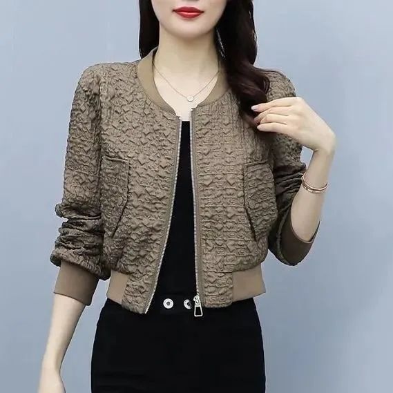 Short coat for women  spring and autumn new style small high-waisted slim top with temperament and versatile baseball uniform jacket trend