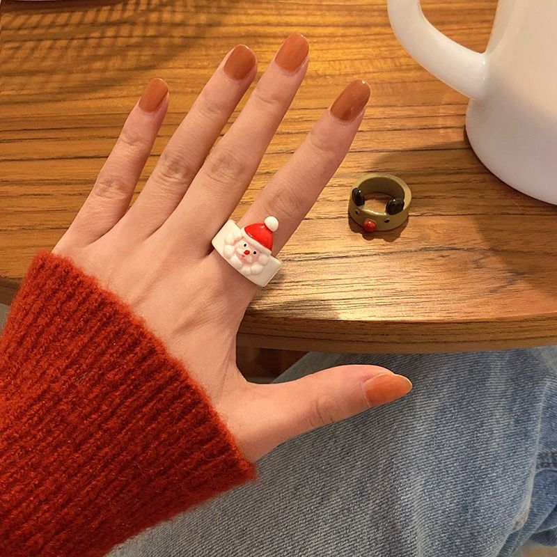 可爱手作圣诞老人小鹿戒指女2021年新款潮少女心小众设计感食指戒