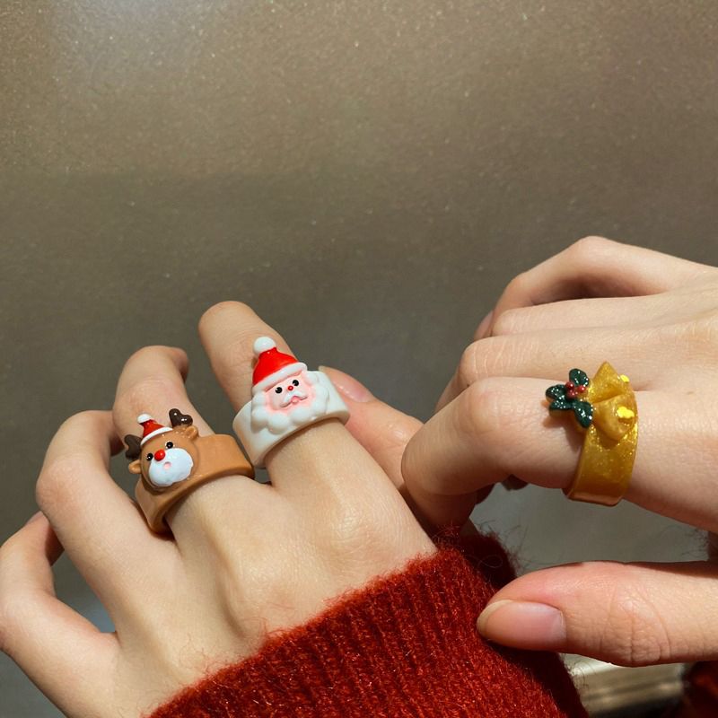 可爱手作圣诞老人小鹿戒指女年新款潮少女心小众设计感食指戒