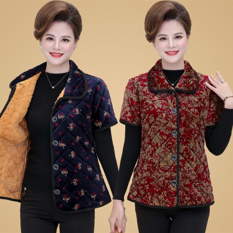 Middle-aged and elderly women plus velvet vest mother autumn and winter thick vest padded clothes grandma vest old lady vest padded jacket