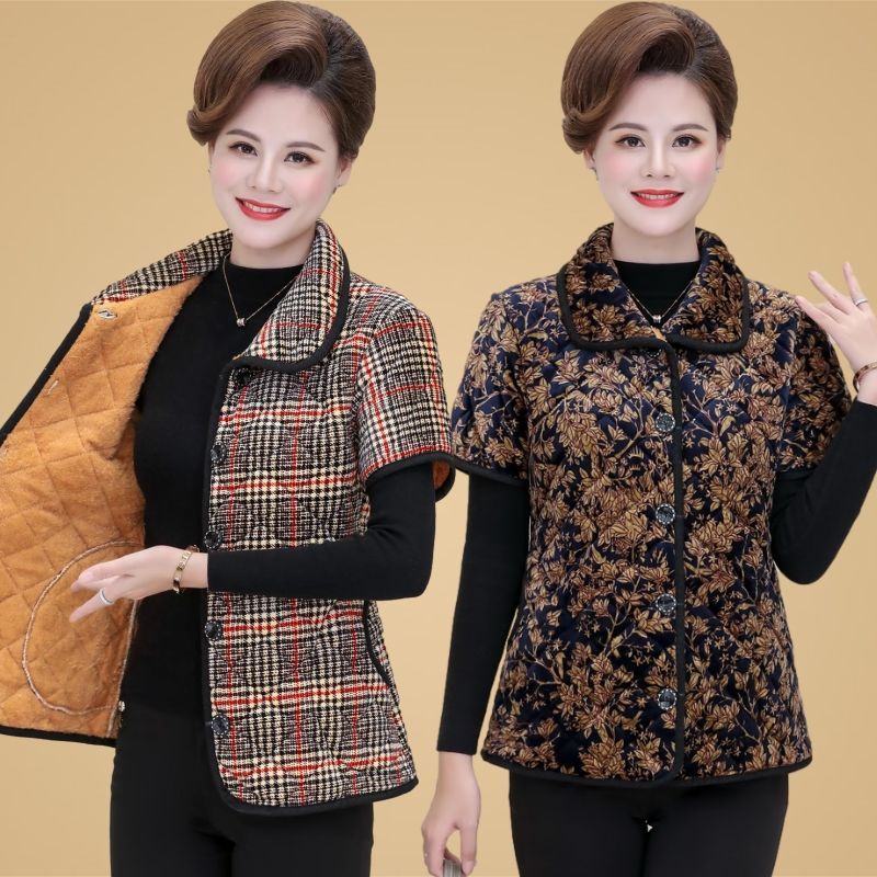 Middle-aged and elderly women plus velvet vest mother autumn and winter thick vest padded clothes grandma vest old lady vest padded jacket