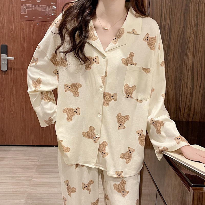 Women's pajamas spring and autumn thin section long-sleeved net red cotton student cute loose small fragrance boudoir honey home service suit winter