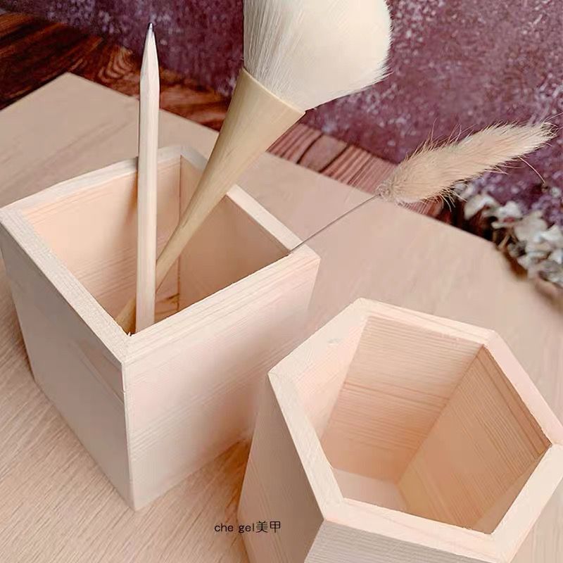 日式极简风收纳棉片盒托盘笔刷筒美甲工具日式桌面原木收纳套装