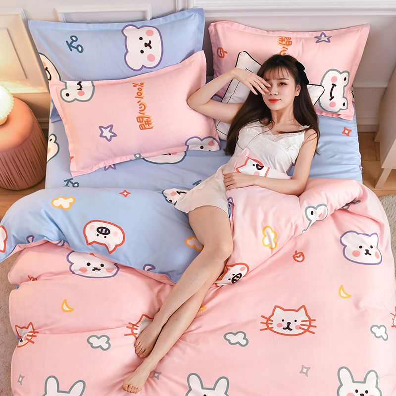 Four piece quilt cover bed sheet thickened washed cotton bedding matted student dormitory single bed three piece quilt cover