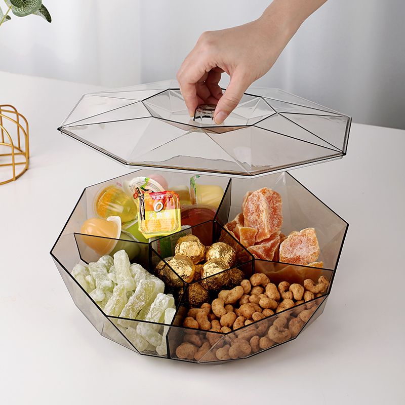 零食盒糖果盒干果盒分格带盖简约客厅茶几塑料 果盘过年 坚果盘