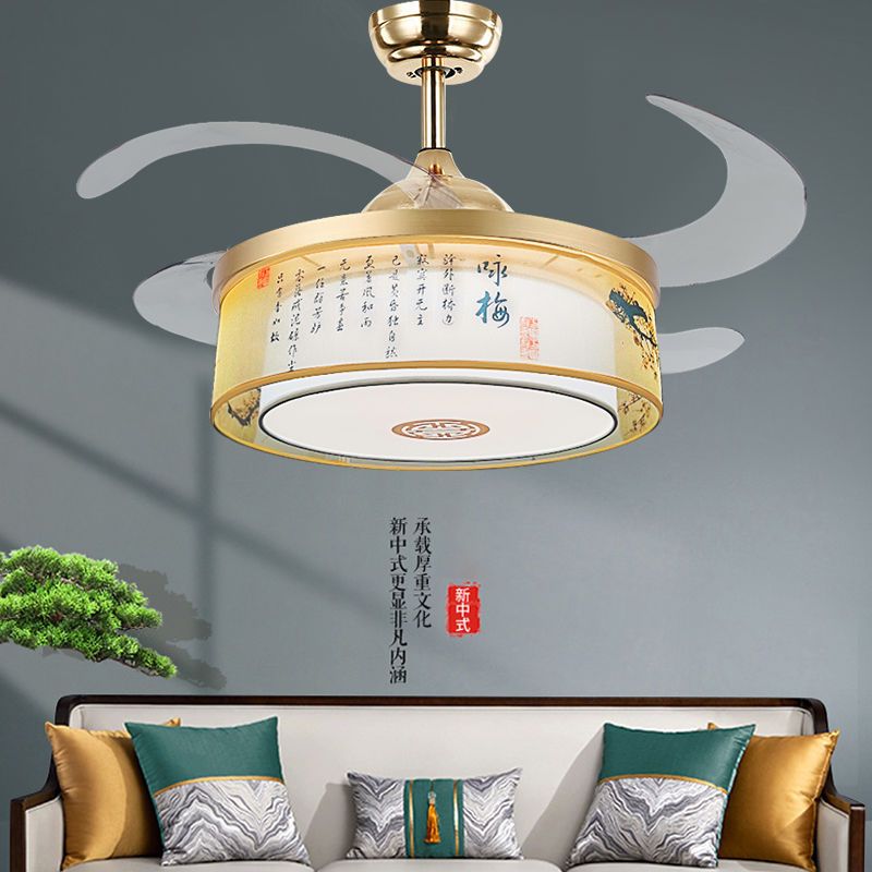 新中式吊扇灯大风力餐厅带风扇吊灯智能语音控制电扇隐形风扇灯