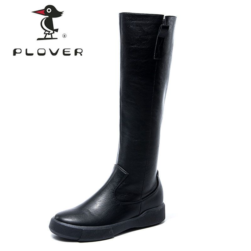 Woodpecker PLOVER large size leather but knee boots women's flat plus velvet 2021 new winter high boots women