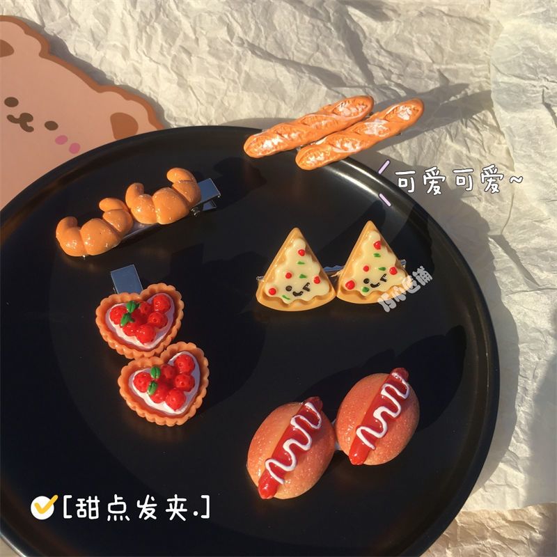 Simulated dessert biscuit hairpin original~ins funny cute sweet girly heart student hairpin duckbill hairpin hair accessory