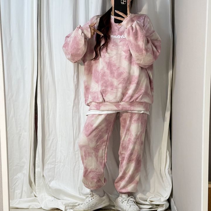 4-color tie dye women's clothing, suitable for spring, autumn, winter, sleeved, long pants, fashionable casual_voghion.com